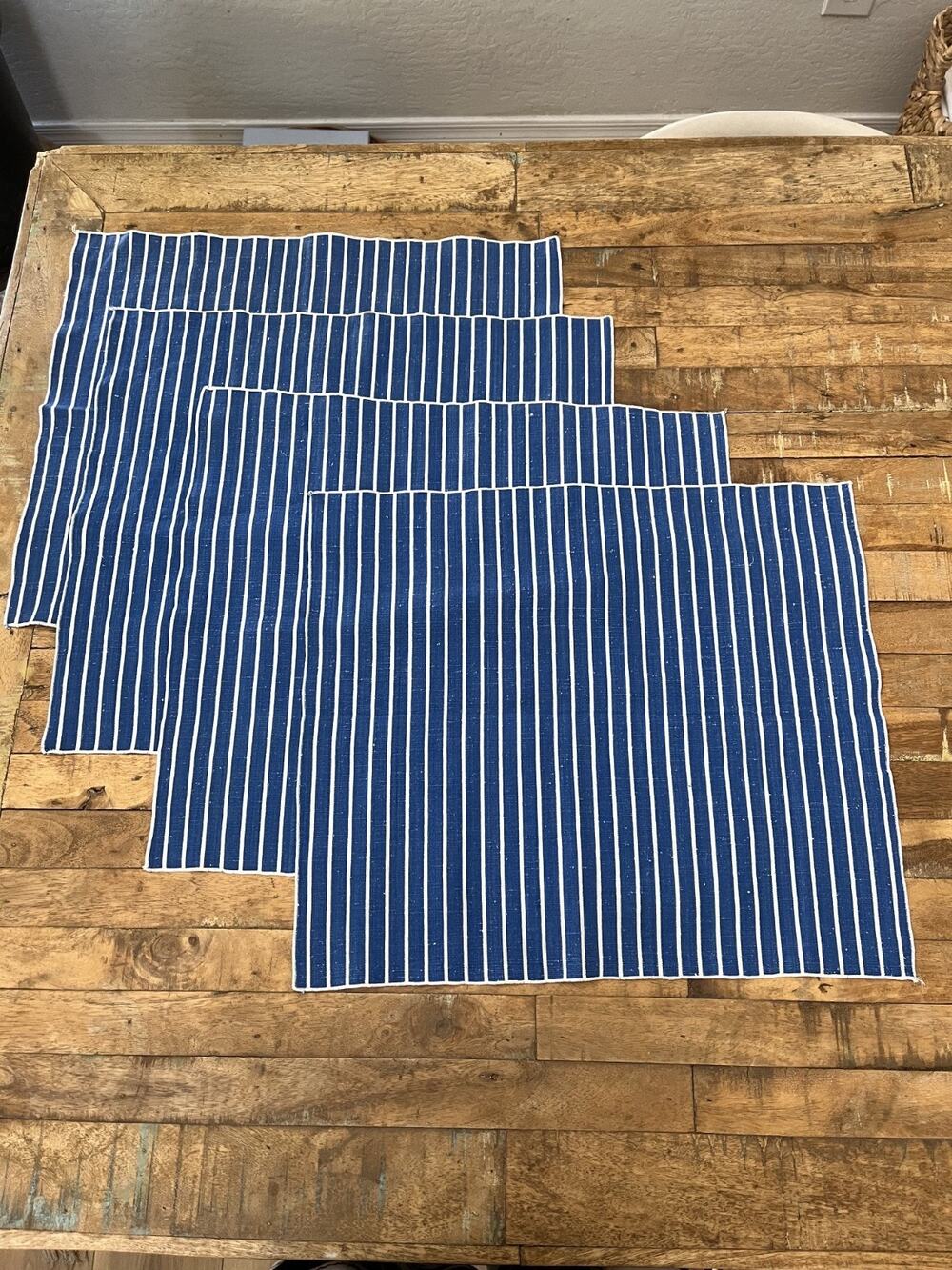 Linen Napkin Set of 4 Blue Striped Pattern 20" x 17.5"